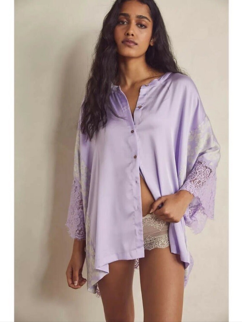 Free People Oversized Satin Button Down Top